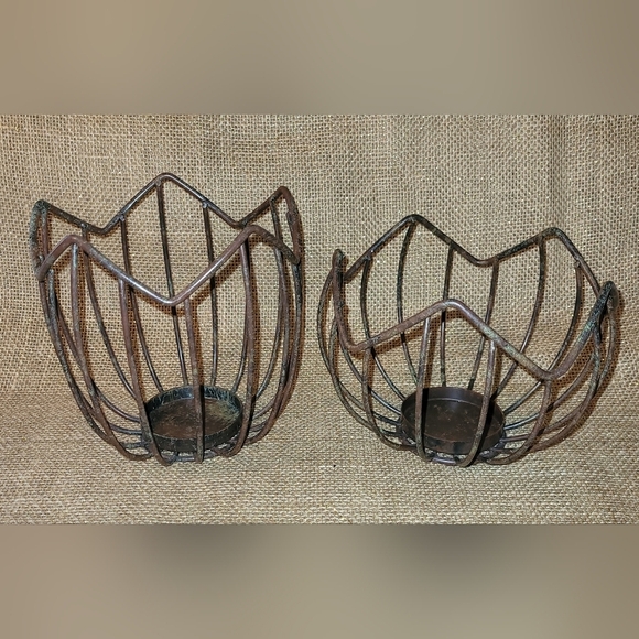 At Home Other - Metal Flower Shaped Candle Holder Set~ Small Pillar, Votive, Tealight~ Vase, Pot